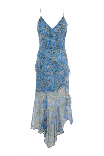 Avenal printed ruffled silk-chiffon midi dress 