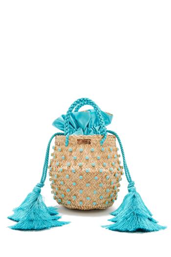 Carol small tasseled embellished straw basket bag