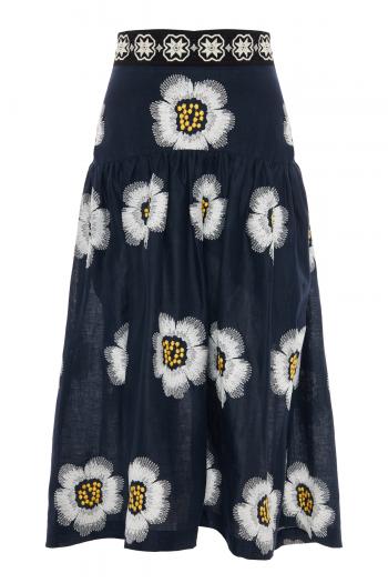 Baccoleno embroidered linen and cotton midi skirt 