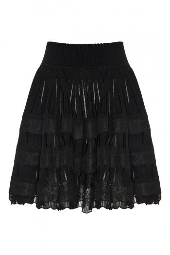 Pleated stretch-knit mini skirt 