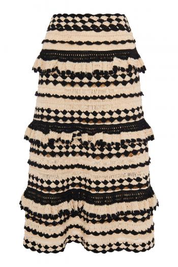 Anneke frilled crocheted cotton midi skirt 