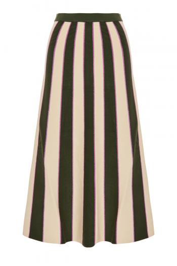 Striped stretch-knit midi skirt 