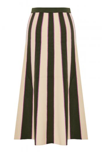 Striped stretch-knit midi skirt 