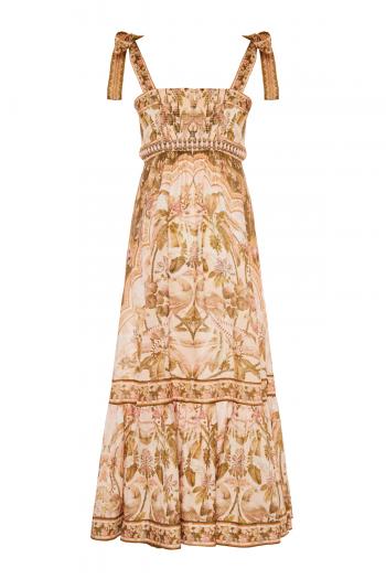 Lyre embellished linen midi dress