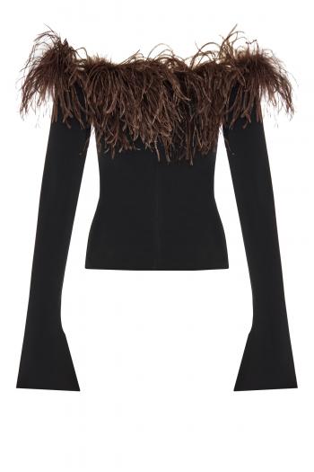 Orion feather-trimmed crepe top 