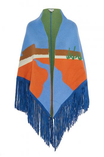 Tasseled intarsia cashmere shawl 