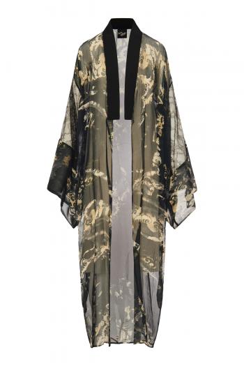 Printed silk-chiffon kimono 