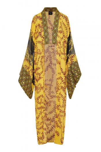 Printed crepe de chine kimono 