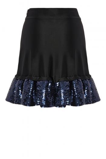 Ruffled sequin and satin mini skirt 