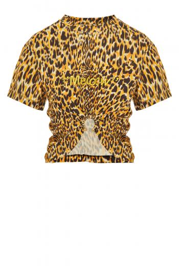 Leopard print cotton cropped T-shirt 