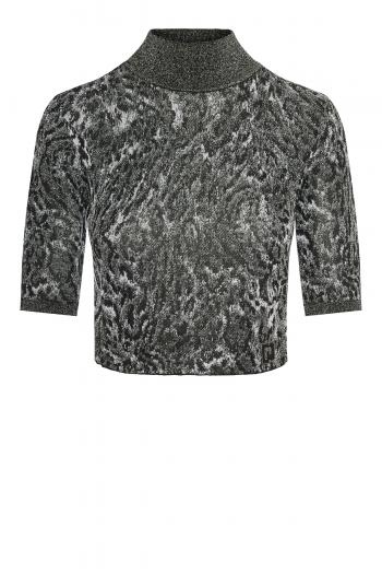 Intarsia-knit lurex cropped sweater 