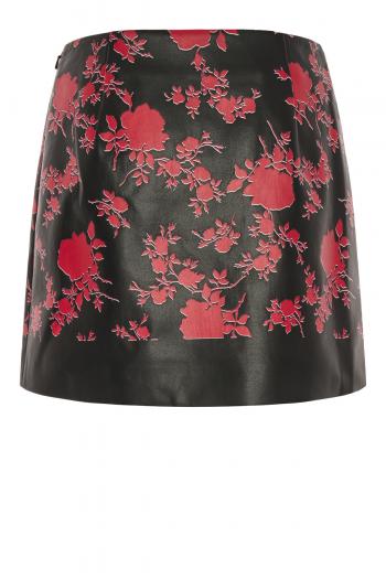 Floral print leather mini skirt 