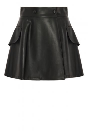Flare Leather mini skirt with ruffles
