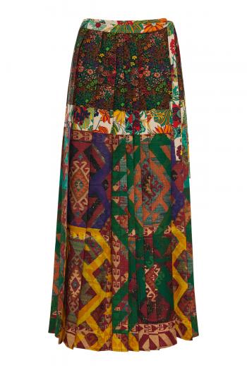 Pleated printed wool-blend midi skirt 