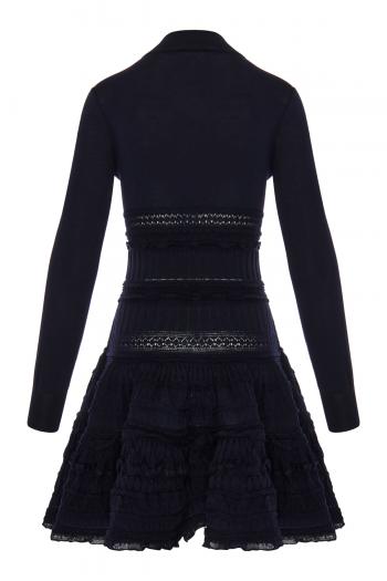 High-neck wool crinoline dress