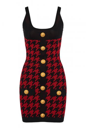 Houndstooth knitted mini dress