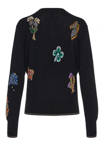 Embroidered cashmere V-neck sweater