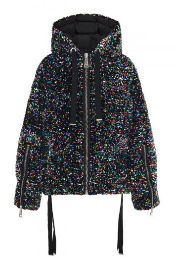 Paillette-embellished padded quilted jacket 