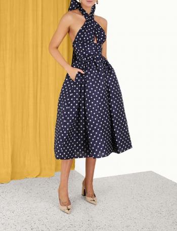 High Tide polka-dot silk and linen midi dress 