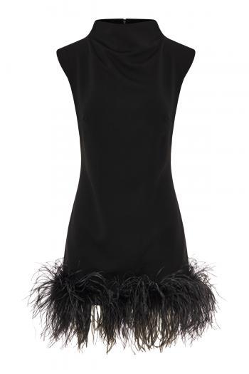 Nyx feather-trimmed crepe mini dress 