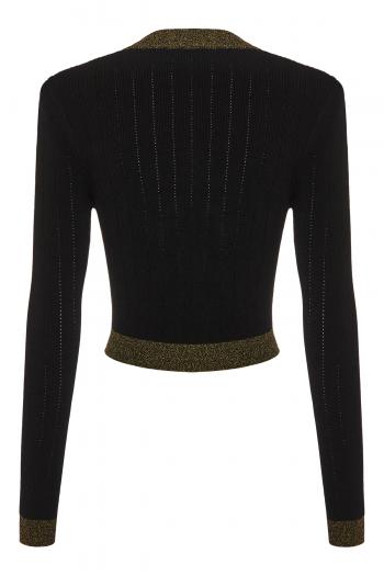 Cropped knit cardigan with gold trim