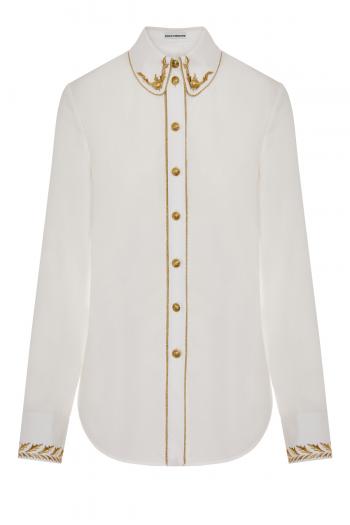 Piped embroidered cotton shirt 