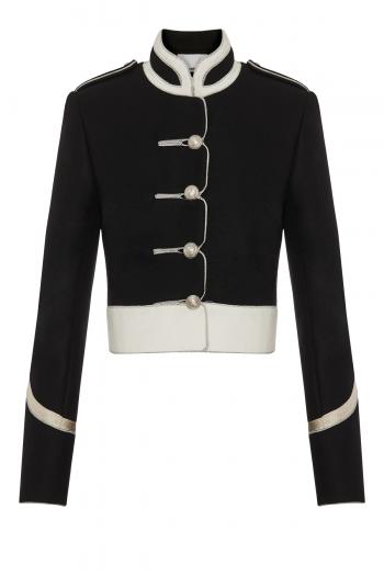 Piped embellished cropped wool-blend jacket 