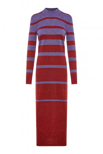 Metallic knitted striped midi dress 