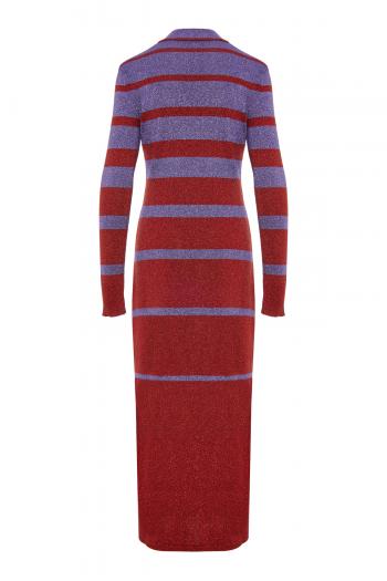 Metallic knitted striped midi dress 