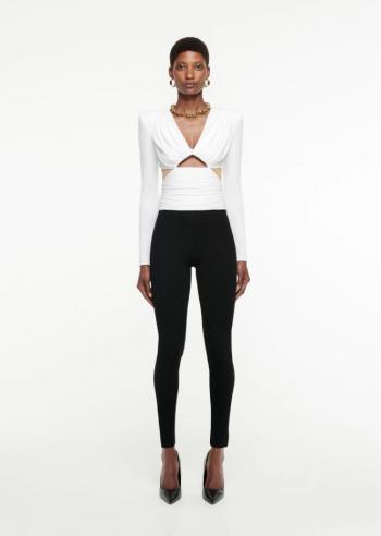 Long sleeved ruched jersey top in white