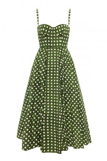 Green Treillage midi dress in poplin 