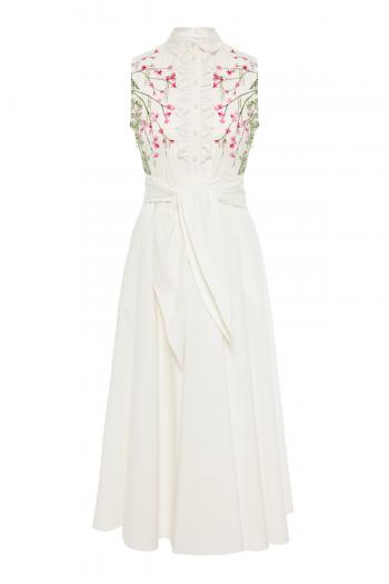 White cotton long dress floral ramage