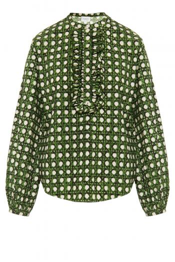 Green poplin blouse treillage print 