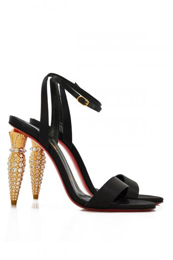 Lipstrass Queen-Crepe satin and strass- leather 100mm sandals 