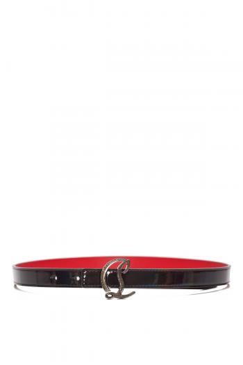 Psychic embellished patent-leather belt