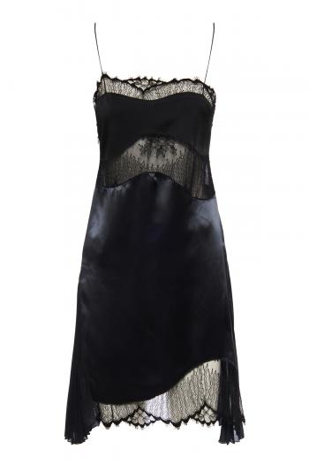 Satin and lace mini dress in black