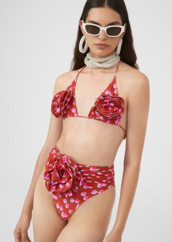 Appliquéd ruched printed bikini bottoms 