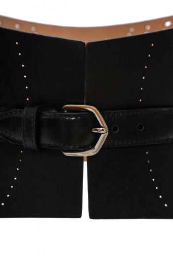 Neo laser-cut bustier belt in optical perfo lux calfskin