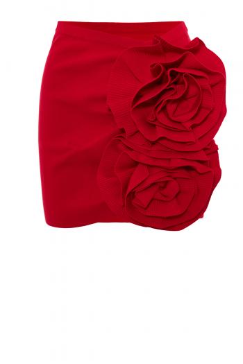 Knit 3D flower mini skirt in red