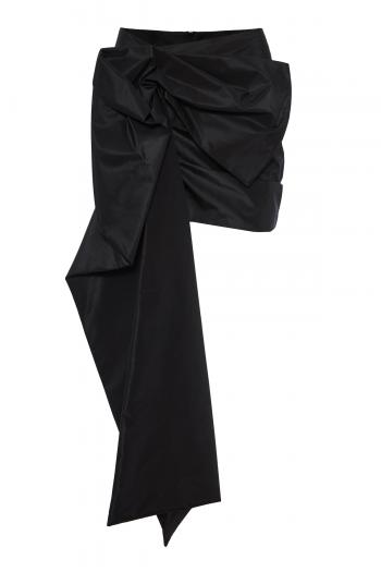 Draped sash taffeta mini skirt in black
