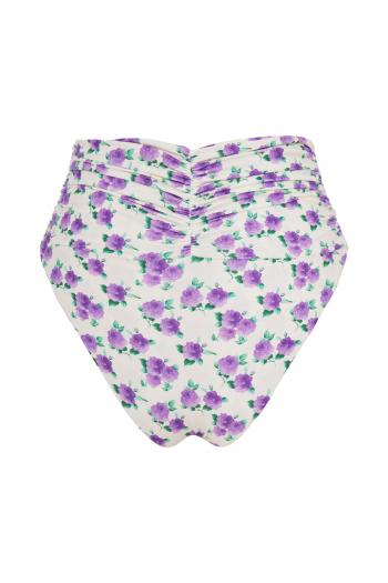 Classic high waist flower swim bottom in violet floral print