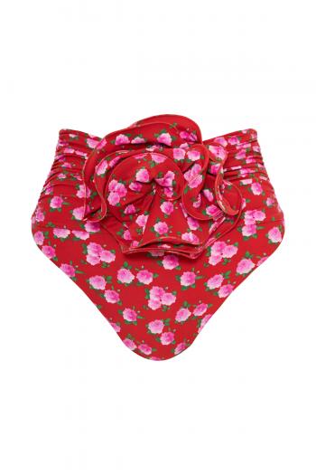 Classic high waist flower swim bottom in red floral print
