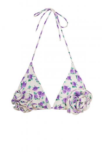 Floral strappy triangle bikini top in violet floral print