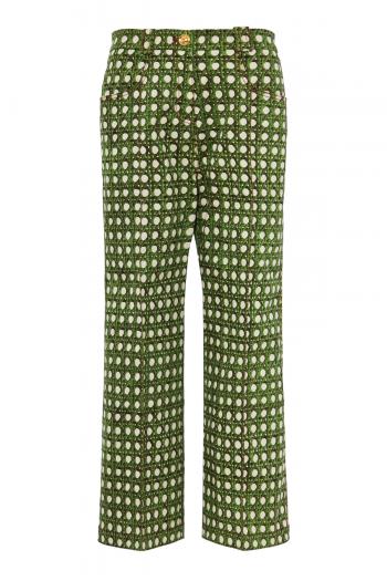 Printed cotton gabardine treillage pants in green