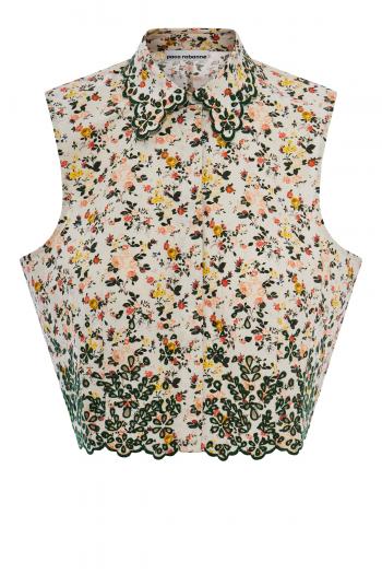 Embroidered printed cotton sleeveless shirt