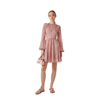 Pink mini dress with long sleeves treillage
