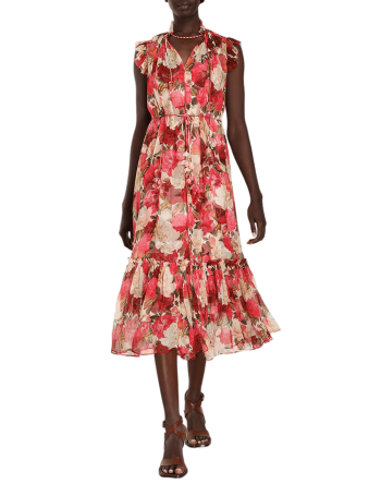 Wonderland flutter printed silk-chiffon midi dress 