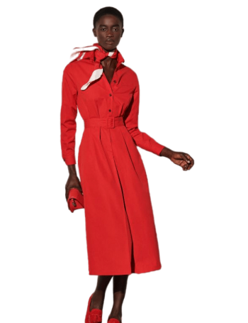 Cotton belded midi dress in red