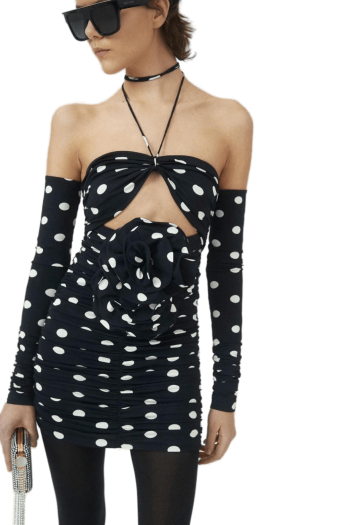 Ruched polka-dot crepe mini dress 