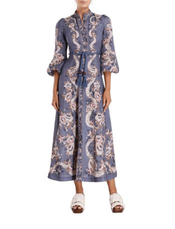 Vitali long Billow printed linen midi dress 